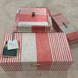 Pink and White Striped Storage Boxes